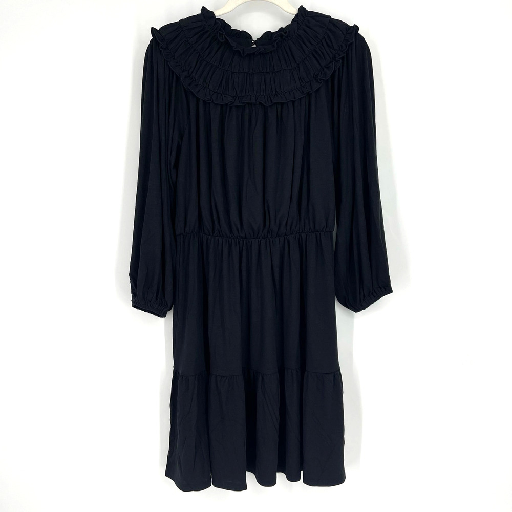 Ann Taylor Ruffle Boho Dress Black Small Tall NWT Stretch Flowy - Picture 1 of 8